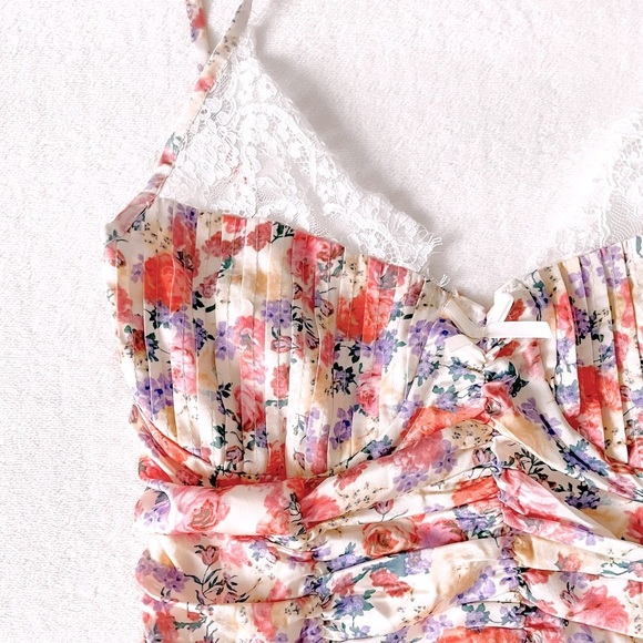 Cider Dresses & Skirts - Floral Lace-Trim Sleeveless Summer Dress - Cream Multi